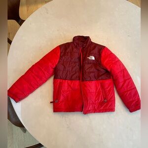 North face boys, red reversible coat size 10